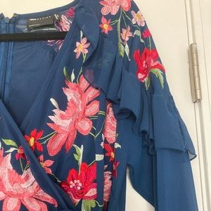 Embroidered long sleeve wrap maternity maxi dress